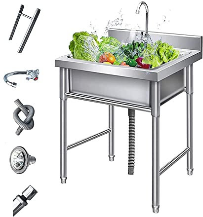 GLMGBP Lavello da Cucina Lavelli Commerciali Singoli, Lavello Quadrato Portatile da Incasso Postazione di Lavoro Lavabo in Acciaio Inossidabile per Esterni ed Interni