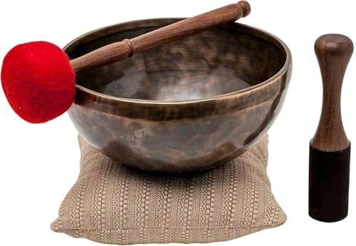 Grand bol chantant tibétain de 22,9 cm – Bol sonore en bronze pur pour la méditation, le yoga, la guérison des chakras avec 2 maillets et coussin