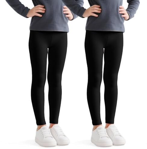 JinBei Leggings Niñas Algodón Mallas Infantiles Transpirable Largos Pantalones Niña Pantalone Cómodos Elástico Unicolor Pack de 2 Ropa Primavera Otoño para Deportes Ballet Escuela, 5-12 Años