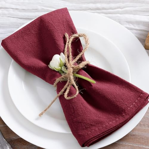 Cotton Linen Napkins Set of 4 17x17 Reusable Cloth Napkins Burgundy
