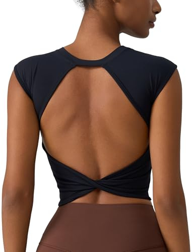 Odizli Damen Sommer Ärmellos Rückenfrei Sport Yoga Fitness Shirt Oberteile Top mit BH