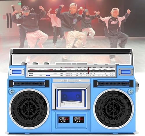 PPLDABNK Boombox Cassette Portable Style AnnéEs 80, Lecteur CD Radio AM/FM avec Bluetooth et Prise Casque, Enregistrement USB Et Enregistreur à Cassette, Distance Transmission 10M pour RéUnions,Blue