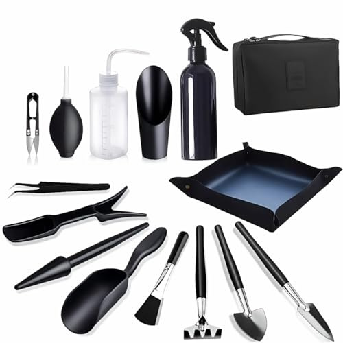 BEJAGWUS Bonsai Werkzeug Set 15 PCS,Bonsai Umtopfen Set,Succulent Tools | Bonsai Starter Kit für Anfänger,Mini Gartenwerkzeug Pikierset, Zubehör mit Shovel Schere Pikierstab Gießkanne Umtopfmatte