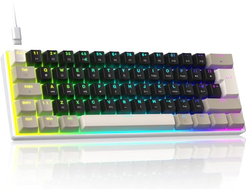 ZIYOULANG MK21 Mekanisk Spel tangentbord, 60% Kompakt UK-Layout, 61-Tangenter Mini Trådat Tangentbord med Hot-Swap, RGB-Belysning, Anti-Ghosting, Röd Switch för PC,MAC,Kontor,Typister - Milkshake