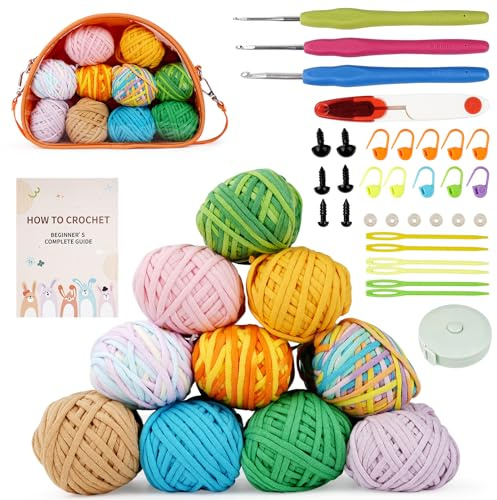 YUMILI Kit per uncinetto per principianti, set da 36 pezzi con 10 colori segmentati per tinture da 0,9 m/4 mm, uncinetti ergonomici, marcatori per adulti e bambini, per lavori fai da te