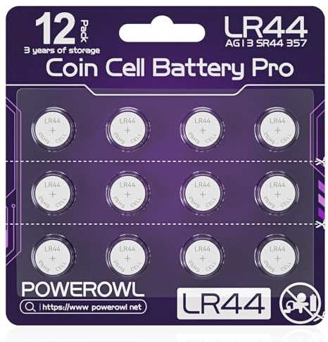 POWEROWL 12 Pcs LR44 Batteries for Watches, Christmas decorations, Bottle Lights, and Small Electronics (Purple)