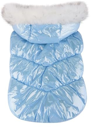 chengshao Superwarme Hundebekleidung, wasserdichter Winter-Hoodie, winddichter Mantel mit Fell for kleine und mittelgroße Hunde, Mops(Blue,L)