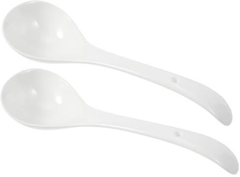 Cuillères de Service en Céramique Blanches, Lot de 2 Pièces | Manche Long et Épais, Finition Porcelaine Lisse, Usage Maison et Restaurants