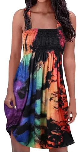 Vestidos de verano 2026 para mujer, sin mangas, sin tirantes, hombros descubiertos, floral, playa, fruncido, midi, multicolor, M