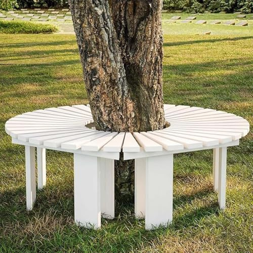Rund utomhusbänk – väderbeständig trädgårdsträd, sittplatser, lameller, rygglös uteplats bänk för Ln, trädgård, främre veranda och park – & Slish-design