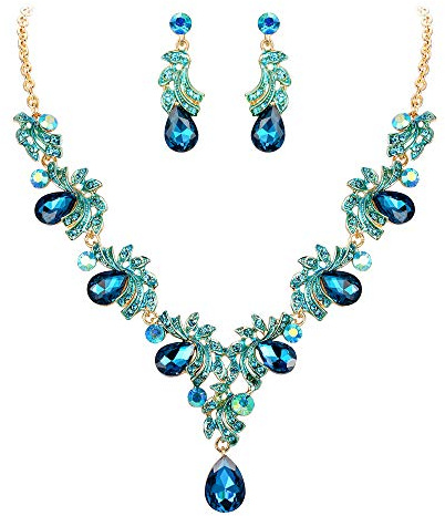 Clearine Dam kristall droppe filigran blad halsband plastron örhängen hängande bröllop set vit, hårspray Kristall, Kristall