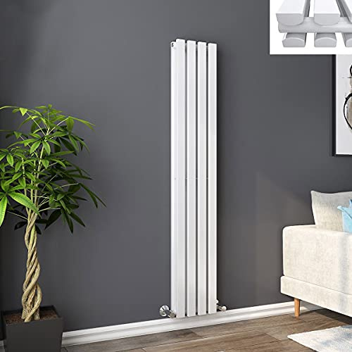 Warmehaus 1600 x 270mm White Vertical Radiator Double Rectangular Panel | Modern Central Heating Wall Radiator, Perfect for Bathroom Kitchen Living Room, Designer Radiators, Flat Panel Radiator