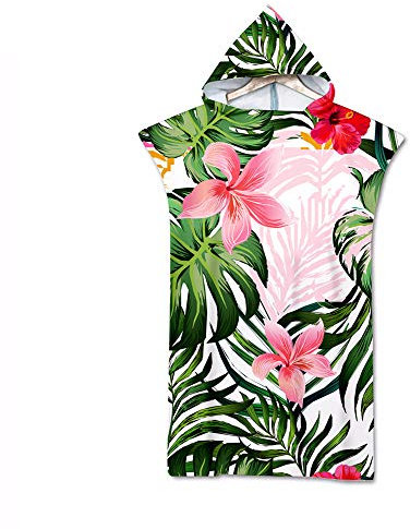Hooded Poncho, DOTBUY Blumen Palmblätter Drucken Mikrofaser Strandtücher Bademantel Poncho mit Kapuzen Strandtuch Badeponcho Duschtuch Sport Handtuch für Schwimmen (75 * 140cm,Rosa)