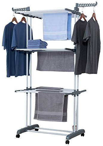 Talk-Point Mobiler Turm- Wäscheständer, Wäschetrockner, Wäscheturm | 18 Meter Wäscheleine, klappbar, mobil | mit Seitenflügel | für Innen & Außen (grau)