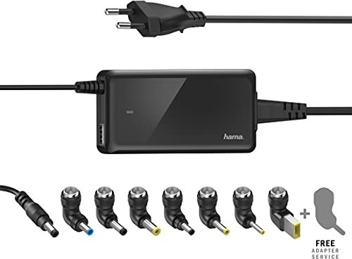 Hama Alimentatore di rete per notebook 19 V, 65 W (alimentatore universale per laptop e tablet, con 8 connettori per notebook per modelli più comuni, caricatore portatile con porta di ricarica USB