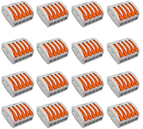 Aiqeer 16 Piezas PCT-215 Palanca Tuerca Cable Conectores Set, 5 Puertos Conector de Cable Conductor Compacto, Rápido Resorte Conector Bloque Terminal
