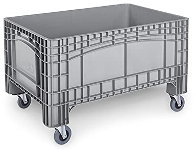 DIE BOX FABRIK Palettenbox 1200x800x730mm, Boxfabrik NOAH L, Großbehälter, Umzugsbehälter, Transportbox, Kunststoffbehälter, Containerwagen, Transportwanne, Made in Germany (Grau, Lenkrollen)