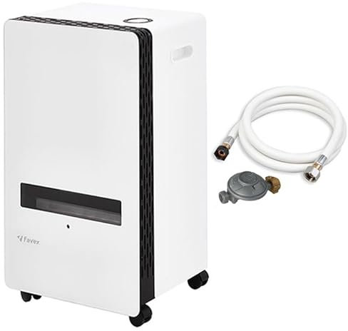 FAVEX - Chauffage d'appoint à gaz infrableu Harbin - Prêt à l'emploi livré avec tuyau et détendeur - Intérieur - Brûleur Inox Infra Bleu - 3 Puissances de Chauffe - jusqu'à 35 m² - Blanc
