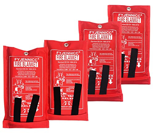 FYJENNICC Fiberglass Fire Blanket with Flame-retardant cotton tapes,39.3×39.3 Inches, 4Pack