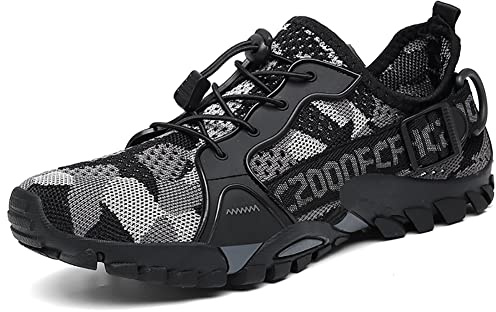 TANGYUGEN Water Shoes Men Women Outdoor Hiking Shoes Quick Drying Beach Aqua Shoes for Water Sport Diving Sailing Swim Travel Trailing Trekking Walking Climbing Sneakers Camouflage Grey