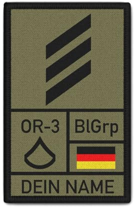 Rank Patch 9,8x6cm Dienstrang mit Namen Personalisiert Blutgruppe Nato BW #39318