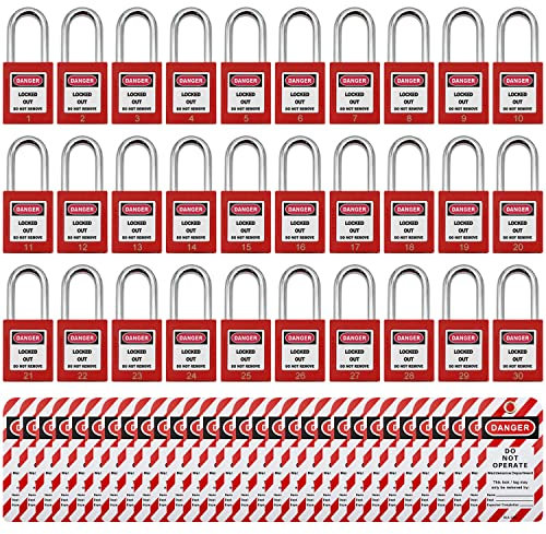 Lockout Tagout Locks, Safety Padlock, Loto Locks Keyed Differently Lock Out Tag Out 30 pcs Safety Padlocks Plastic with 30 Lockout TagOut Tags Red