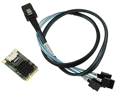 KALEA-INFORMATIQUE Mini PCI Express MiniPCIE Controller-Karte 4 Port SATA 3.0 6G Chipsatz Marvell 88SE9215 Schnittstelle SFF-8087 Mit Kabel im Lieferumfang enthalten.