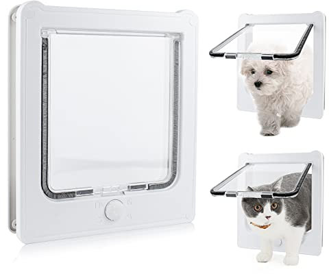 PETLESO Katzenklappe 4 Wege Magnet-Verschluss Klassische Katzentür, Leise Haustiertür mit Magnet, Winddicht und Regendicht katzenklappe innentür für Katzen (weiß)