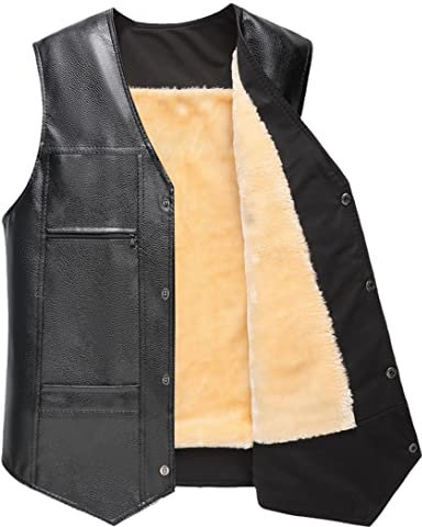 Herren Schwarz Fleece Weste Herren PU Leder Weste Winter Mode Ärmellose Oberbekleidung Westen Mantel Große Größe, gelb, XXXL