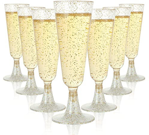 GOYADA 100 Pcs Plastic Champagne Flutes, 160ml Champagne Glasses, Multi-Use Reusable Plastic Prosecco Flutes, Elegant Wine Glasses for Garden Wedding, Birthday, Party, Anniversary