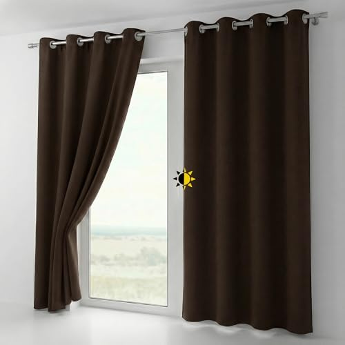 BEAUTEX Verdunkelungsgardine mit Ösen, Blackout Ösenschal Blickdicht abdunkelnd, Größe und Farbe wählbar (Breite: 140 cm, Höhe: 225 cm, Dunkelbraun)