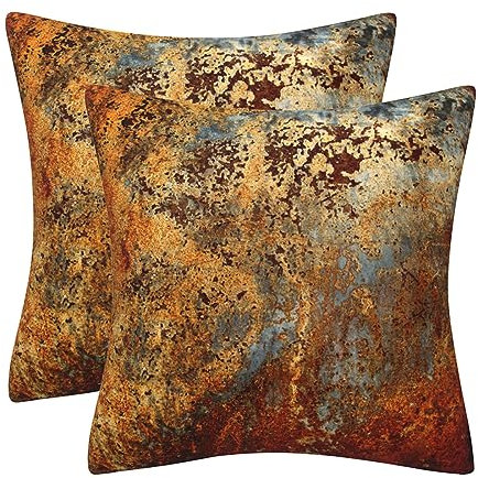 DILOXNSU Set of 2 Decorative Cushion Covers 45 x 45 Double-Sided Gold Brown Rust Metal Rusty Velvet Modern Abstract Square Pillow Cover for Sofa Bed Couch Cushions Cases 18 x 18 Inch