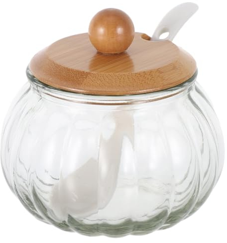 Kichvoe 1set Pumpkin Glass Seasoning Jar with Spoon Airtight Salt Dispenser for Sugar Spices and Condiments for Kitchen Storage and Bars