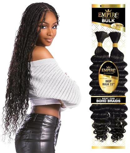 Sensationnel Tresse empire en vrac – Tresses de cheveux humains profonds pour style bohème sans nœuds ou boucles ondulées (55,9 cm, 1 noir de jais)