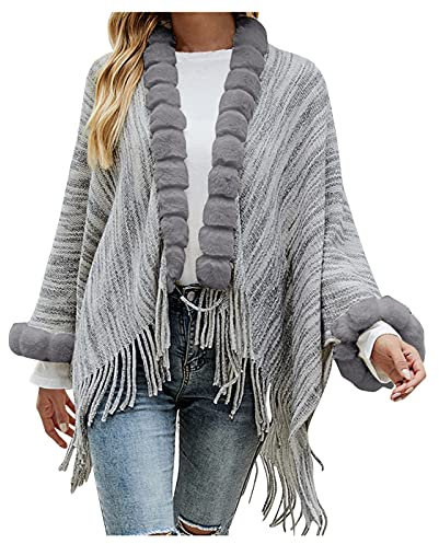 Frauen Cape Trachtentuch Umhang Stola Schultertuch Trachten-Tuch Damen Strickponcho Tracht Strick Trachtenponcho Gestrickt Überwurf Volants Rüschen Schal Fransen Capes Weich Lose Strick Ponchos