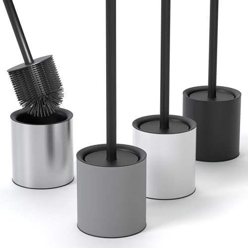 SAVEGA - Klobürste Silikon Edelstahl - Antibakterielle Toilettenbürste mit stilvollem WC Bürstenhalter - Design WC Bürste Silikon mit Spritzschutz - Klobesen - Toilet Brush (Grau)