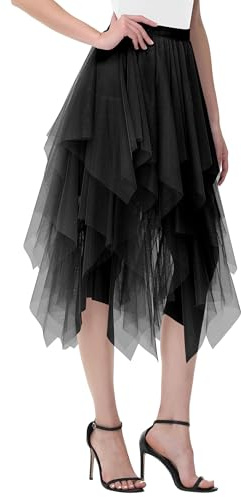 MERCIYD Jupe plissée en Tulle Asymétrique Tulle Jupe Courtes Jupes Midi Jupe d'été Goth Dentelle Robe Vintage Couleurs Variées