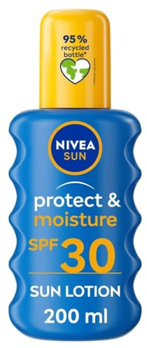 NIVEA Sun Protect & Moisture Sun Spray SPF 30 (200 ml), Moisturising Suncream Spray with SPF 30, Advanced Sunscreen Providing Immediate, Effective UVA + UVB Protection (Pack of 2)