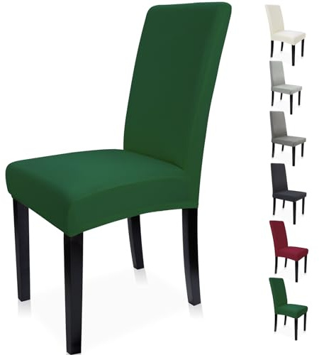 Zindoo Stuhlhussen 6er Set Stretch Stuhlbezug für Esszimmer Dunkelgrün | für Küche, Esszimmer, Hochzeit, Familie Dekoration usw, Abnehmbar, Waschbar, mit Elastischen Fixierbändern