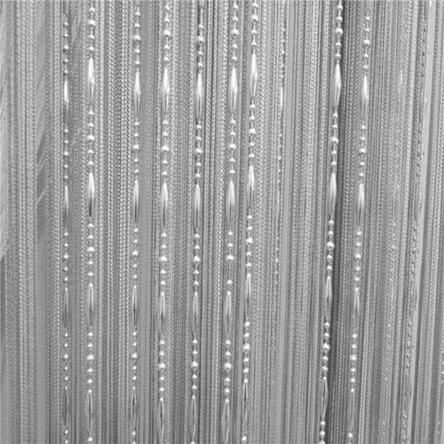 Zomanon 1m x2m Beaded String Curtain With Rod Processing Window Door Beauty Decorative Panel Room Divider Fly Screen Blind Tassel (Grey)
