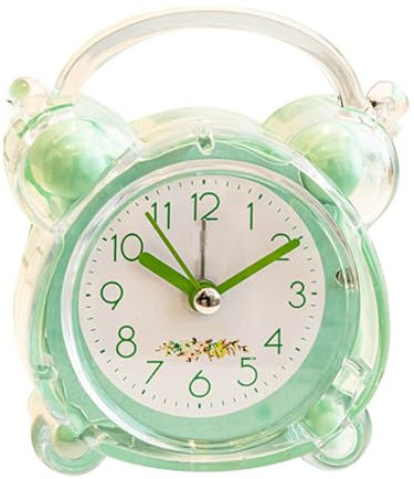 HERCHR Reloj Despertador Analógico, Reloj Despertador para Niños, Silencioso, Sin Tictac, Pequeño Reloj, Doble Campana, Bonito Reloj Despertador con Pilas para Mesita De Noche(Verde)