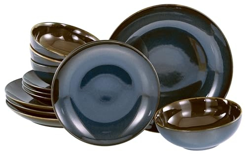 Creatable, 22884, Serie Mallorca, 12-teiliges Geschirrset für 4 Personen, Teller Set aus Steinzeug, spülmaschinen- und mikrowellengeeignet, Qualitätsproduktion