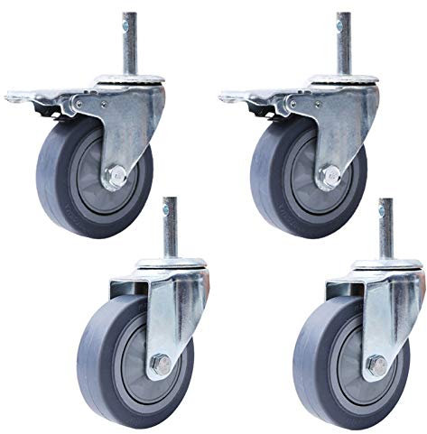 Gummierte Trolley-Räder Lenkrollen oder Räder for Schwerlast-Schwenkmöbel, Industriewagen, bewegliche Räder, Ersatzteile, for Hotel-Schulspeisewagen, Vorbau M14 x 60 mm, 4er-Pack/Bremse/100 mm/4 Zoll