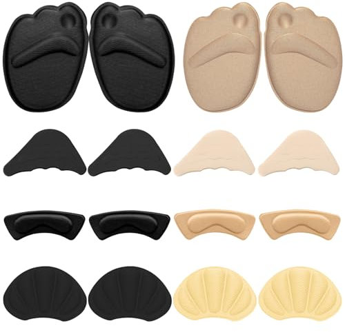 Sibba 8 Paar Anti Slip Fersenhalter Set Fersenpolster für zu Große Schuhe Fersenschutz für Damenschuhe Schuhfüller Zehenschoner Verstellbarer Zehenstopfen Schuheinlagen Fersengriff Fersenschuhpolster