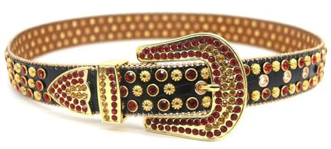AGUTALITHIC Glitzernder Nietengürtel Für Damen Herren Gold Schneeflocken-Nieten Und Rot Strass Gürtel Western Cowboy Cowgirl Krokodil-Muster Design Lederriemen(100cm/39, Black)