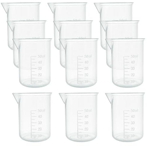 12 Stück 50 ml transparente Labor-Messbecher aus Kunststoff, kleine klare Messbecher, Epoxidharz, Mischbecher, Flüssigkeitsbehälter, Becher für wissenschaftliche Experimente