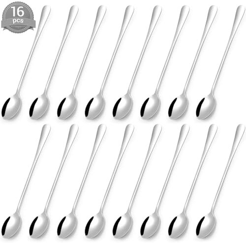 Lange Löffel 16 Stück Latte Macchiato Löffel, 19,5 cm Lange Löffel aus Edelstahl Spiegelpoliert, Eislöffel Lang, Marmeladenlöffel, Spülmaschinenfest