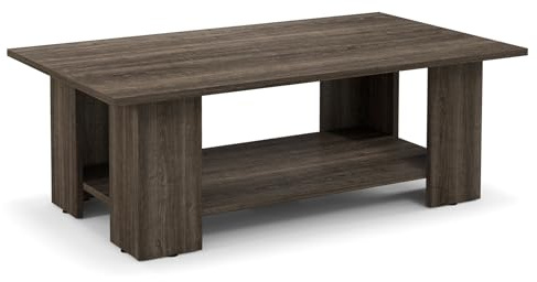 COSTWAY 2-Tier Coffee Table, Wooden Cocktail Tea Center Table with Storage Shelf and 5 Support Legs, Modern Rectangle Accent End Sofa Side Tables for Living Room Bedroom Office (Grey, 90x52x32cm)