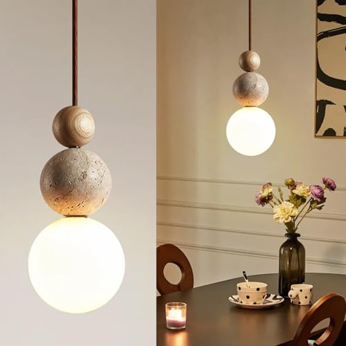 KlkrzJwy Nordic Yellow Travertine Pendant Lights Wabi-sabi Glass Hanging Lamp Bedside Mini Pendant Lighting LED 3000K Chandelier Adjustable Hanging Light Fixtures for Over Table Living Room Bedroom