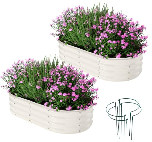 Galvanized Metal Planter Raised Garden Bed Kit for Gardening Outdoor，4x2x1ft 2 Planter Grow Garden Box Raised Flower Bed，Long Vegetable Clearance Herb Raised Garden Beds for Gardening White